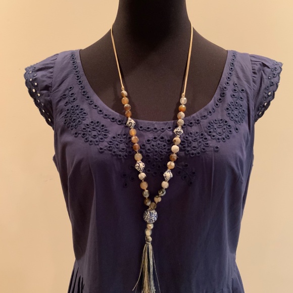 Boden Navy Blue Cotton/Eyelet Detail Summer Dress, Size 10 - Picture 9 of 10